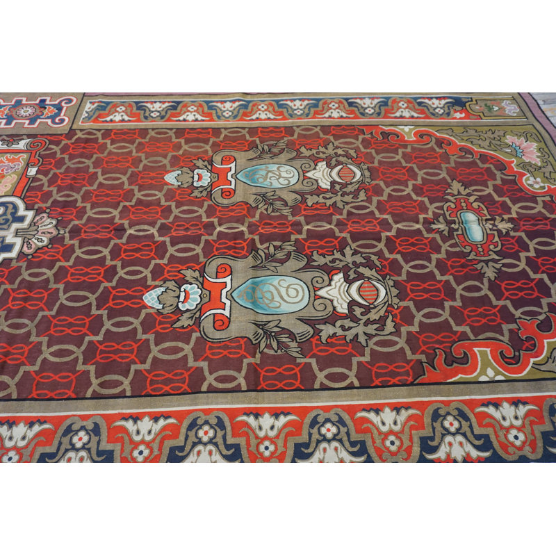 Antique Aubusson French Allover Geometric Flat Weave Rug