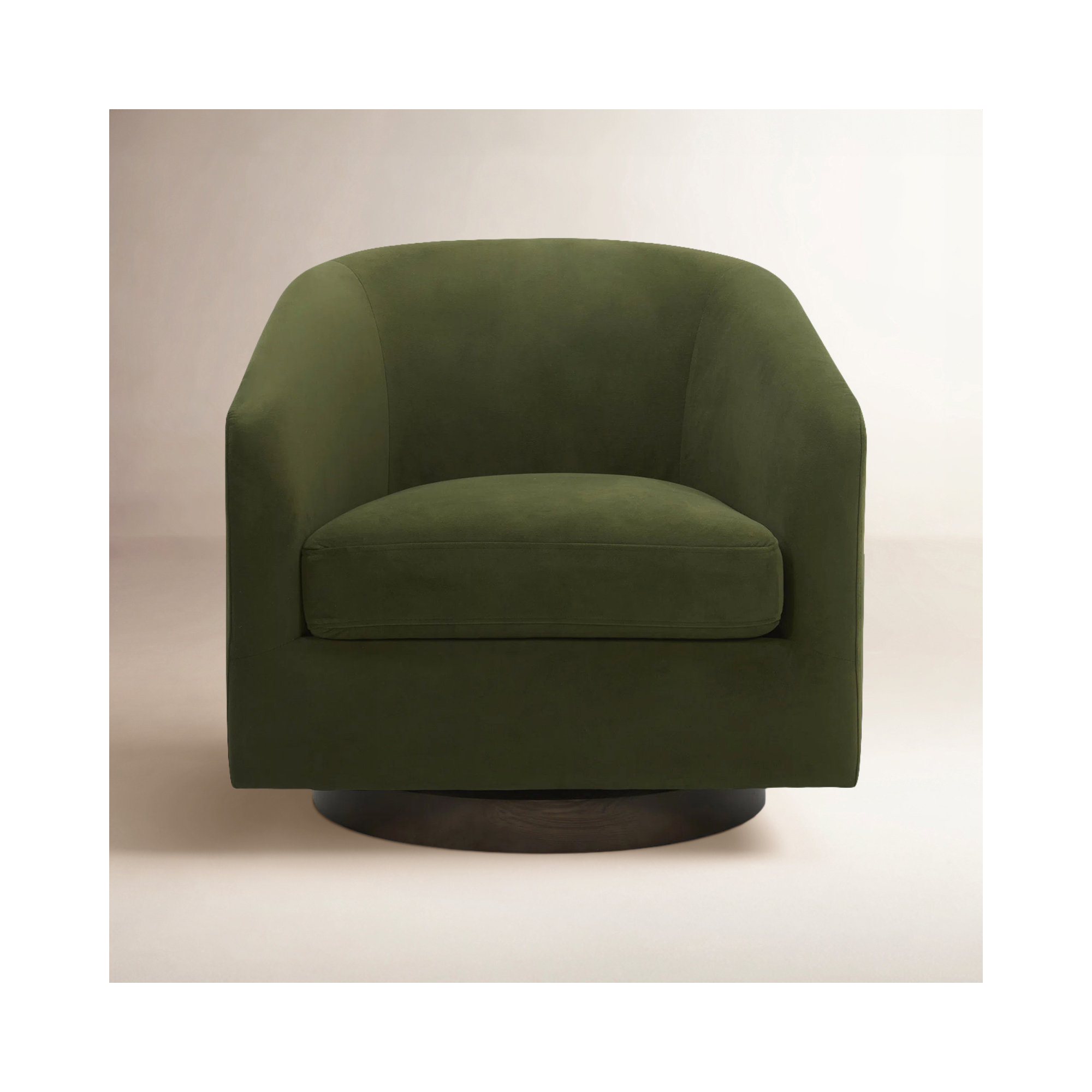 Bennett Upholstered Swivel Barrel Chair, Bella Forest Performance Velvet