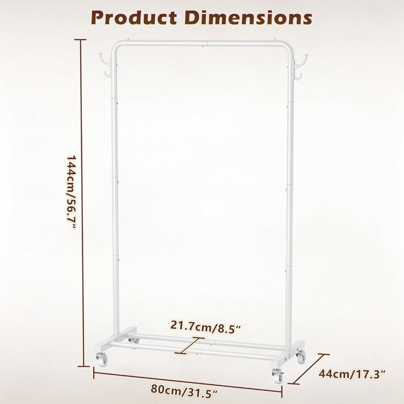 80cm Rolling Clothing Rack, White
