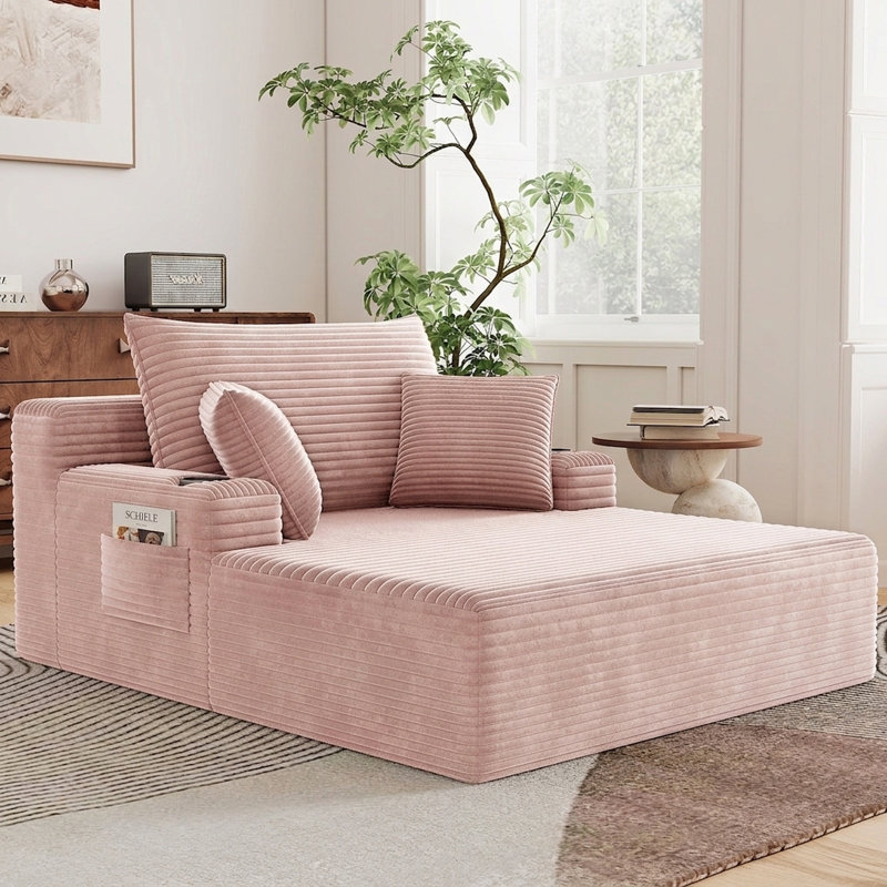 Chaise longue d'intérieur, canapé-lit surdimensionné de 65 po, canapé-lit rembourré en velours côtelé, fauteuils Cloud Canapés, fauteuil de lecture pour le salon, sans assemblage