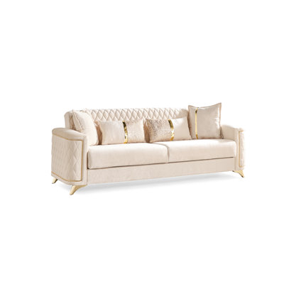 3 - Seat With Velvet Upholstery, High Gauge Sinuous Springs And Resilience Foam Modern Wood Frame For Living Space