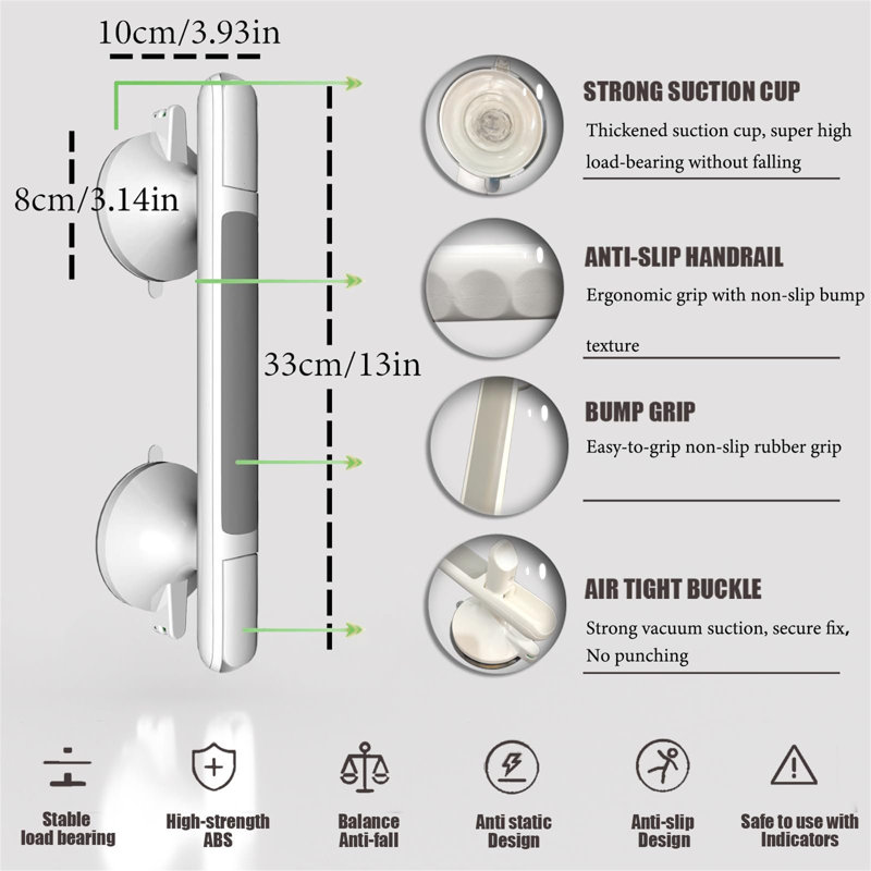 Horrell 2 Pack Suction Bathroom Grab Rails, Anti Slip Shower Grab Bar Handle, Suction Grab Bar Handrails, Hand Rail, Safety Hand Rail Support For Tub