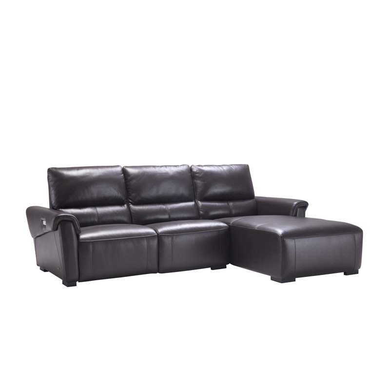 Minnich Upholstered Power Reclining L-Shaped Sectional, Brown, Right Hand Facing