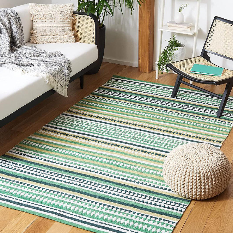 Adama Hand Woven Cotton Striped Rug, Rectangle 5' x 8'