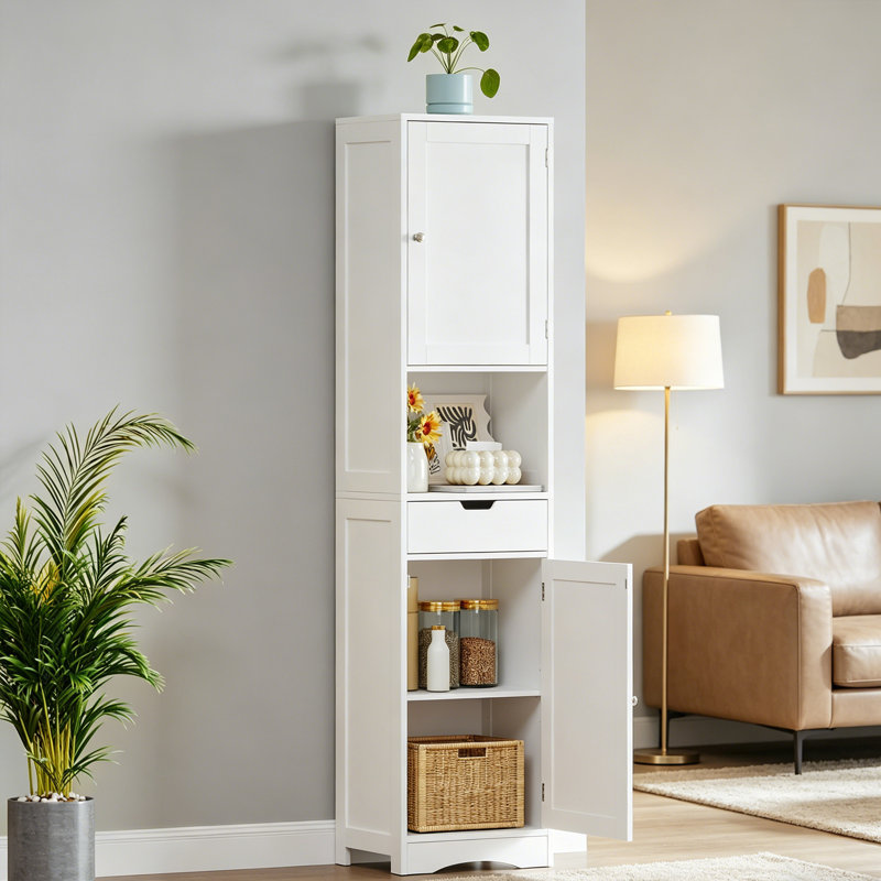 Tall Bathroom Storage Cabinet with 2 Doors 1 Drawer and Adjustable Shelves