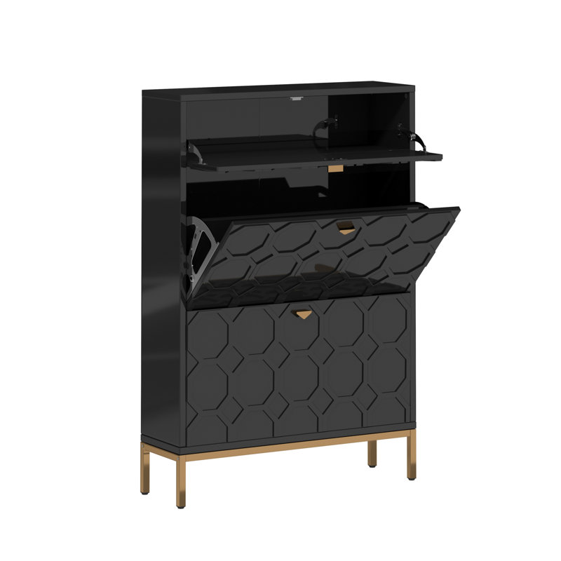 Bailes 16 Pair Shoe Storage Cabinet, Black