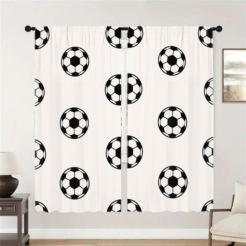 2 pièces rideaux de motif de ballon de soccer, rideaux occultant blanc moderne pour fenêtre de salon, traitement de poche de tringle de cuisine, cadeaux de décoration intérieure