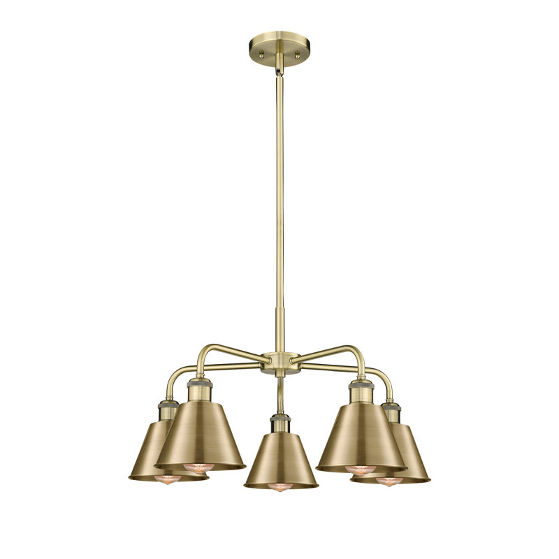 Lustre à 5 lumières en acier à intensité variable Allare, Laiton antique