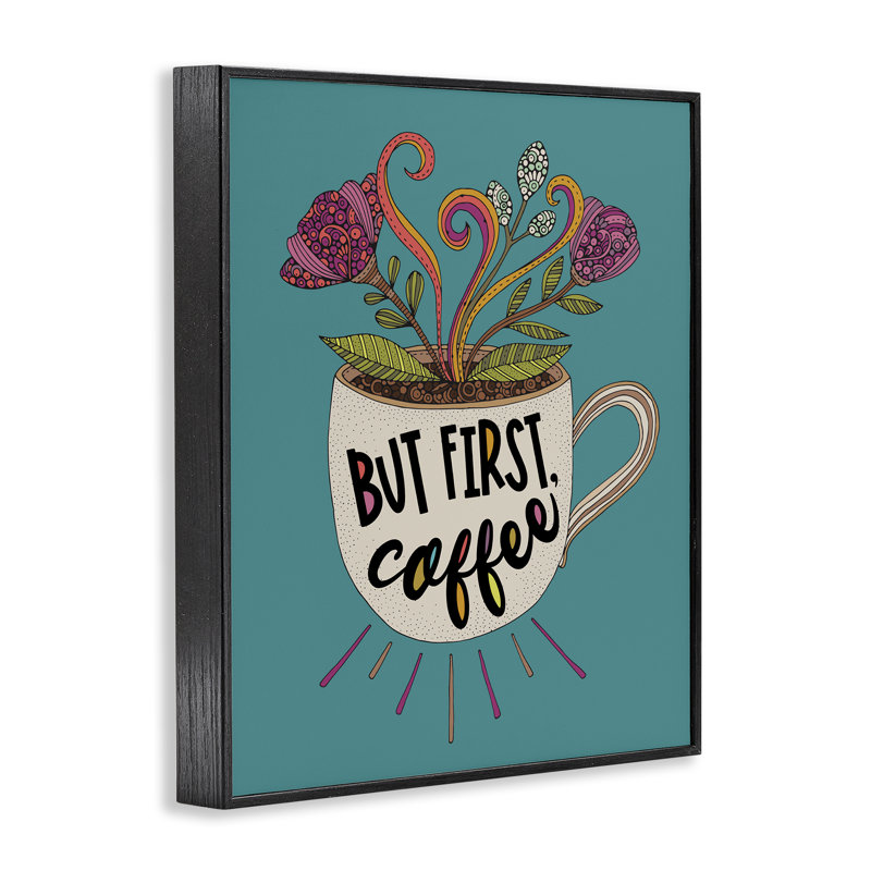 «First Coffee with Florals» par Valentina Harper, Giclée encadrée noir minuit, H 20 po x l 16 po