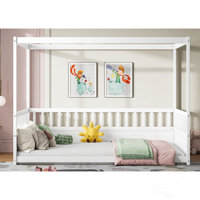 Full Size Canopy Bed Frame with Guardrails