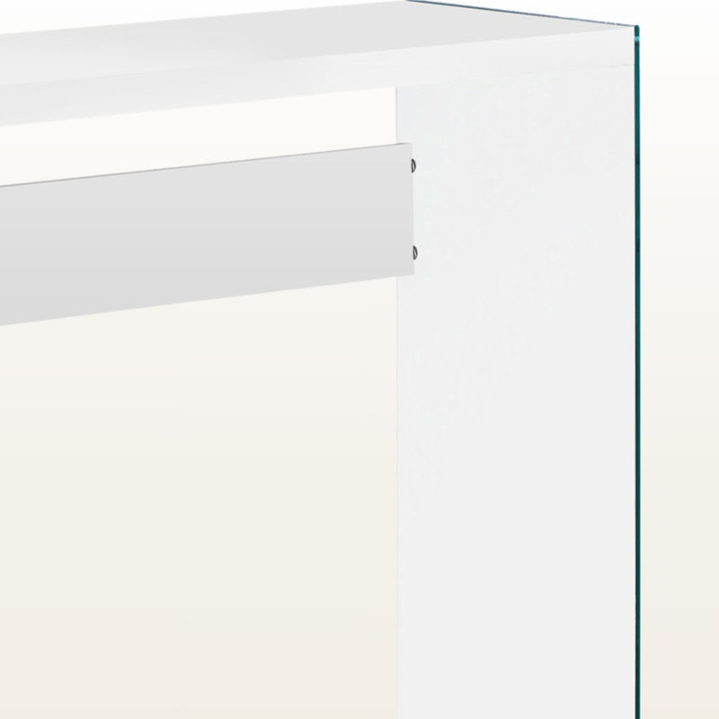 Idola White Laminated Tempered Glass Leg Entryway Accent Table, 31.88" H X 43.74" W X 15.58" D