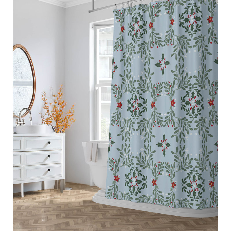 Rideau de douche ultra-mince Winter Mistletoe, Argent / bleu