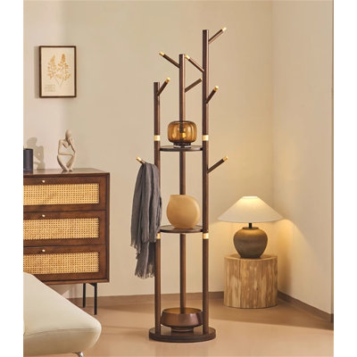 Rotatable Solid Wood Clothes And Hat Stand