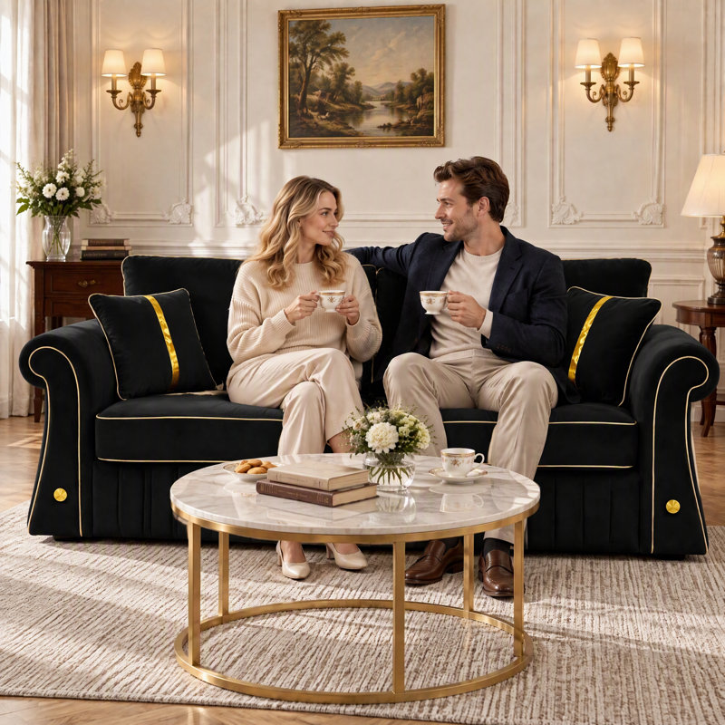 83 " Velvet Sofa, Velours noir