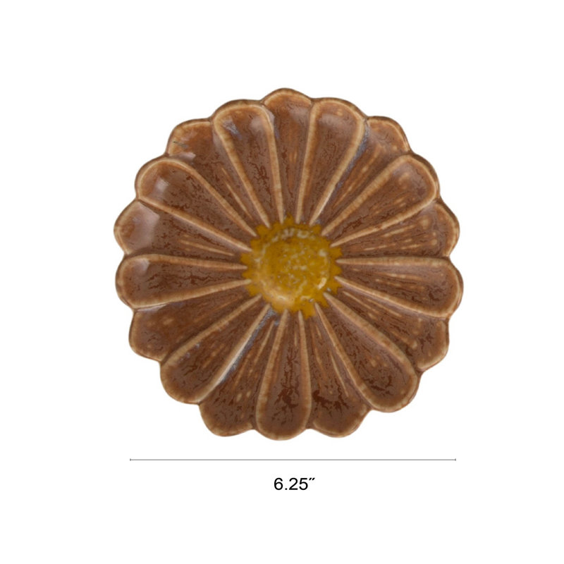 Assiette en grès fleur en glacis réactif
