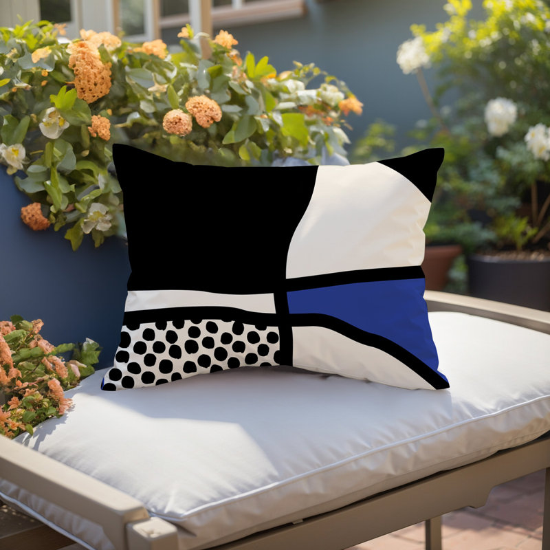 Coussin lombaire réversible intérieur / extérieur Jai Abstract, H 14 po x l 20 po, Marine