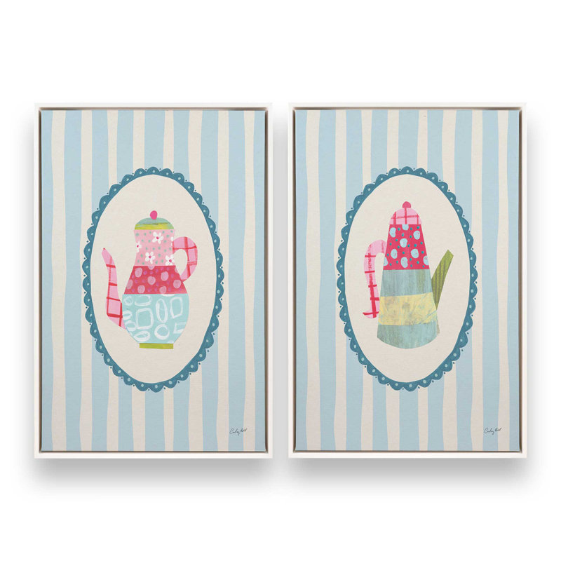 «Happy Tea Time», ensemble de 2 impressions, 12 po x 8 po, Toile avec cadre, Blanc opaque