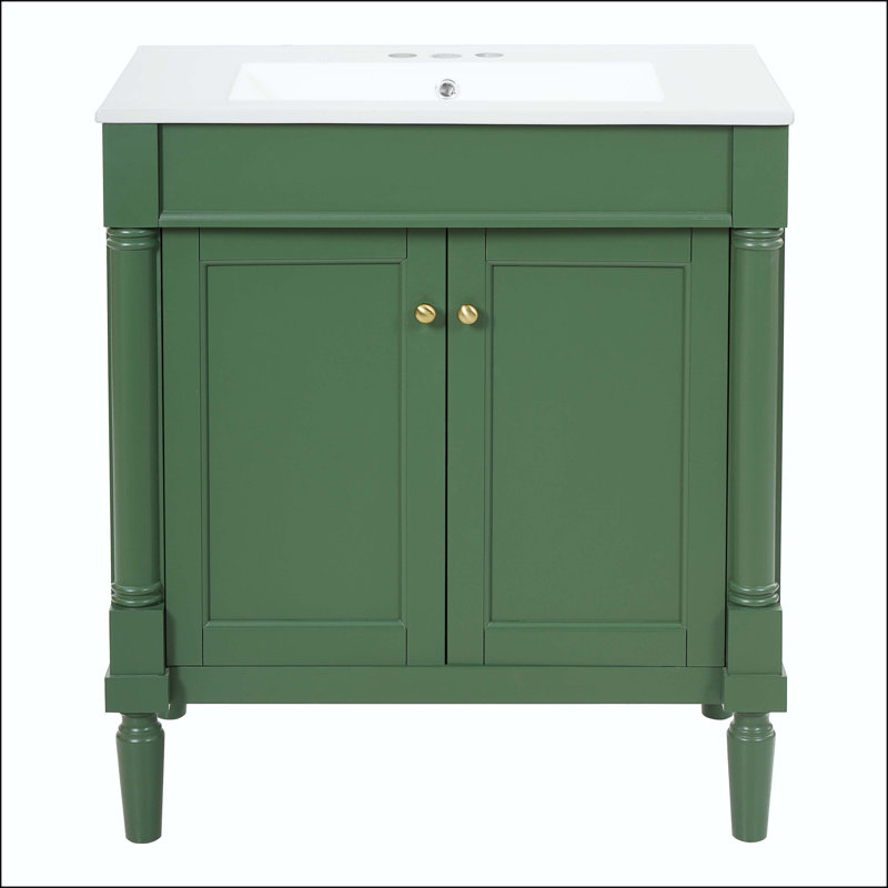 Meuble-lavabo de 30 po avec élégance française et tablette réglable, Green/Gold
