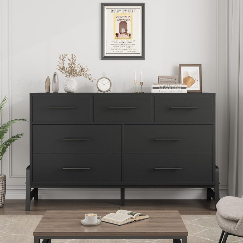 7-Drawer Dresser 52 Inch Wide, Freestanding Wooden Storage Chest,Large Bedroom Dresser with Drawers for Closet Organization, Living Room, Entryway