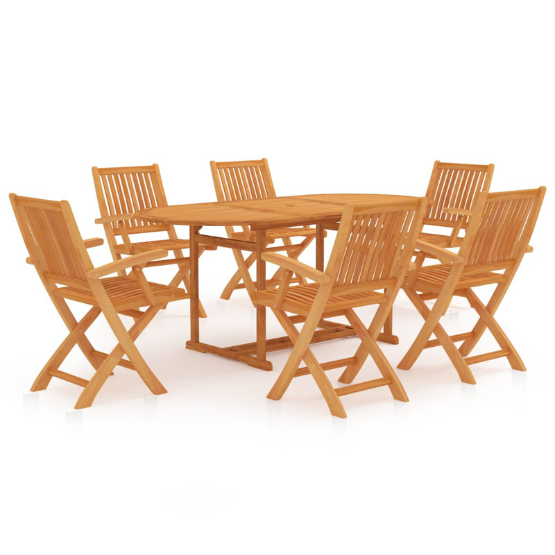 Arvon 6 - Person Teak Wood Patio Dining Set with Oval Table