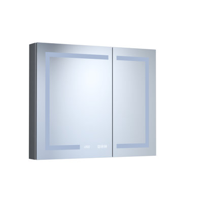 36 In. W X 30 H Rectangular Silver Aluminum Medicine Cabinet With Integrated Led, Clock, - Fog Function, Interior Auto Sensing