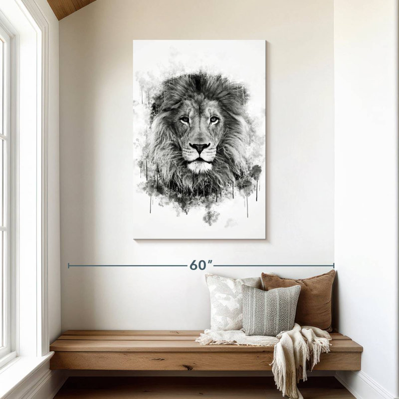 Tête de lion Brampt noir et blanc, H 45 po x l 30 po