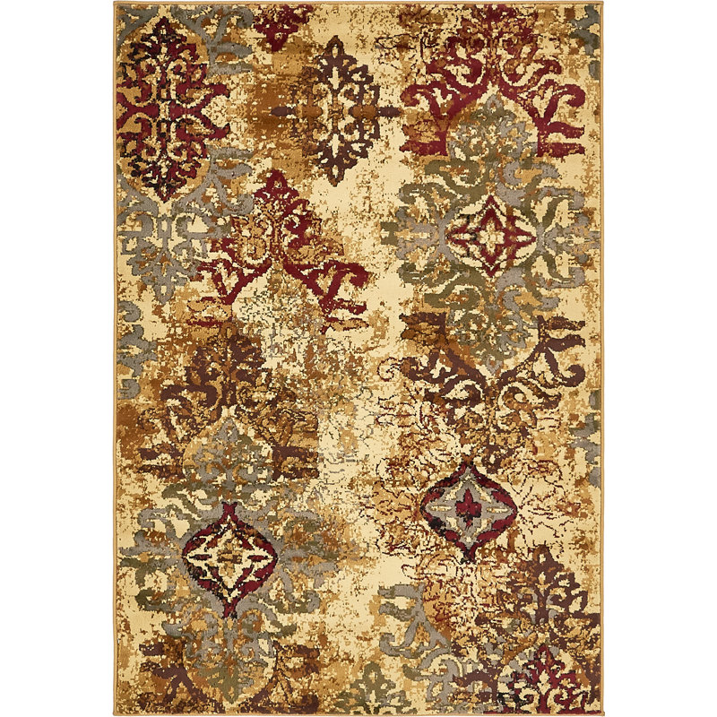 Tapis rouge / crème à motif abstrait Eelijah, Rectangle 2 pi 2 po x 3 pi 1 po