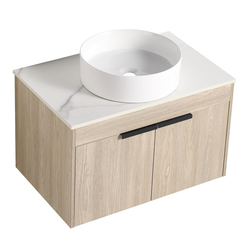 Meuble-lavabo moderne avec lavabo en céramique durable et grand espace de rangement