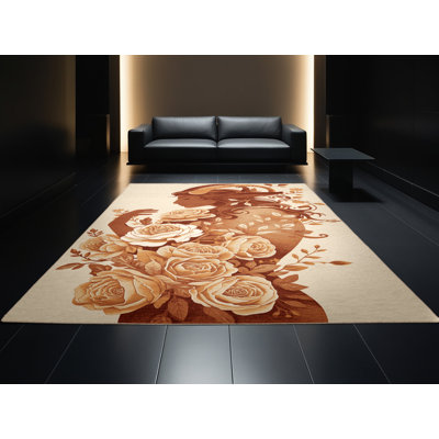 Tapis floral beige et beige lavable à la machine Wimberley Fayr