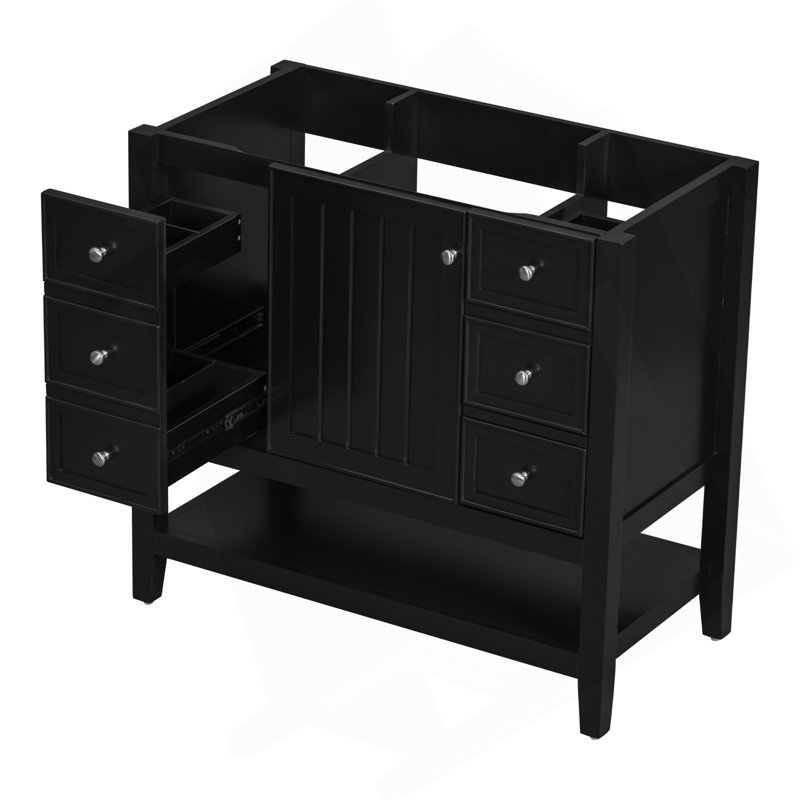 Meuble-lavabo 36 po sans lavabo, base d'armoire seulement, une armoire et trois tiroirs, noir