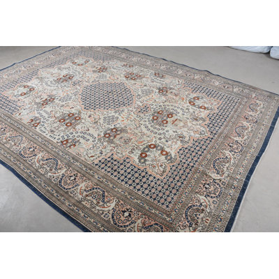 Oversize Persian Wool Rug, 99.6x137 Inch Blue Patchwork Rug