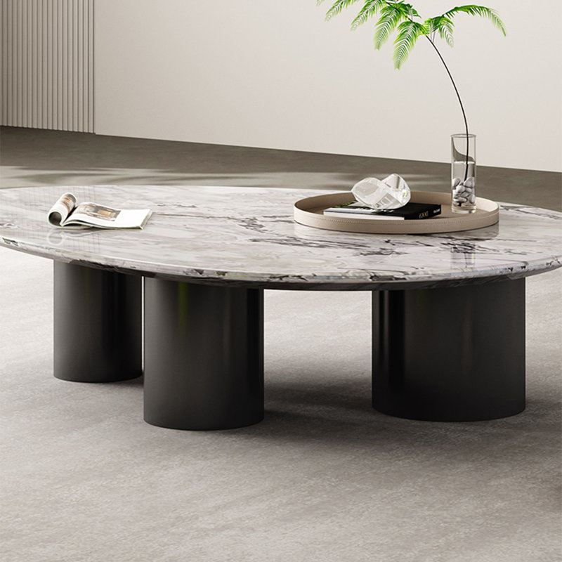Modern minimalist marble coffee table, 15" H x 59.1" L x 31.5" W, White
