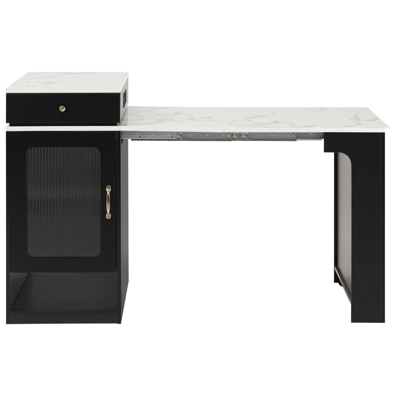 59.5" Kitchen Island With Extendable Dining Table, Kitchen Storage Table With Double-Sided Storage, Kitchen Island With 2 Drawers, Power Outlet, Side Open Shelves, For Kitchen, Dining Room, Black