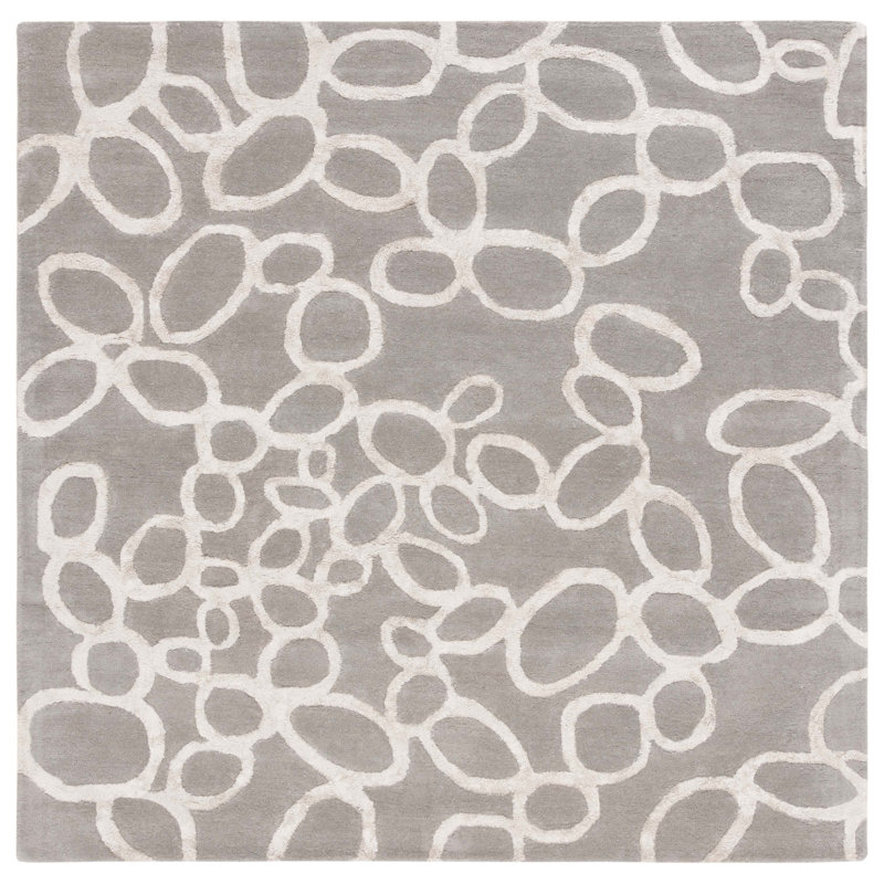 Claudian Hand Tufted Wool/Cotton/Viscose Geometric Rug in Grey, Rectangle 5' x 8'