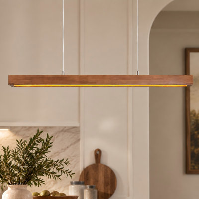 Suspension DEL linéaire à intensité variable en bois de noyer moderne pour salle à manger et îlot de cuisine