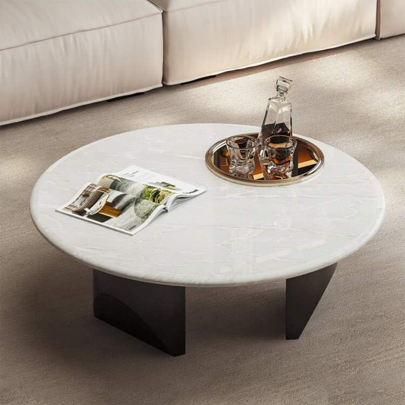 Luxury-Style Round Marble Coffee Table, 15.4" H x 35.4" L x 35.4" W