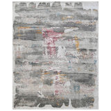 Hand Knotted Abstract Area Rug in Silver/Pink/Gold