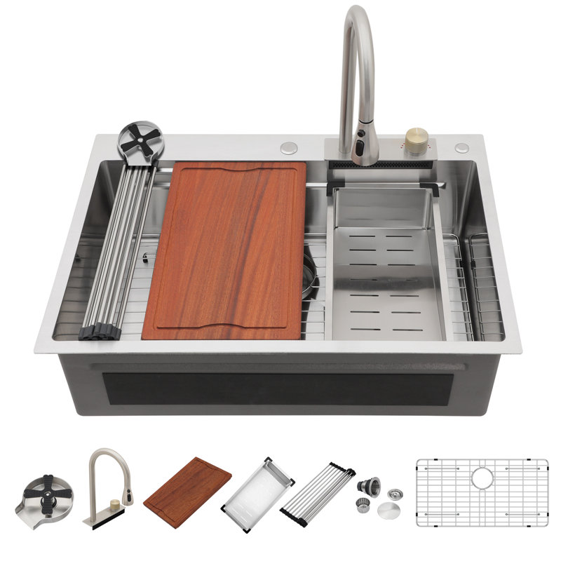33' L Drop-In Single Bowl  Kitchen Sink, Acier Inoxydable
