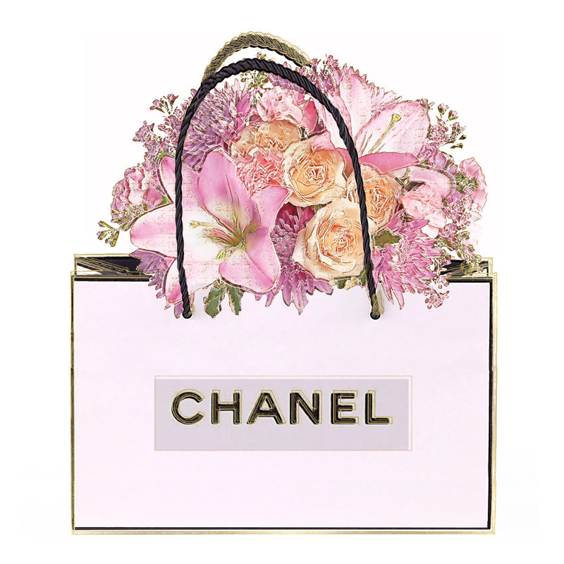 Fashion Bag With Pink Bouquet by Madeline Blake - Wrapped Canvas Print, 122cm H x 122cm W