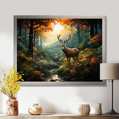 Green And Brown Deer In Forest Wilderness - Deer Animal Wall Art