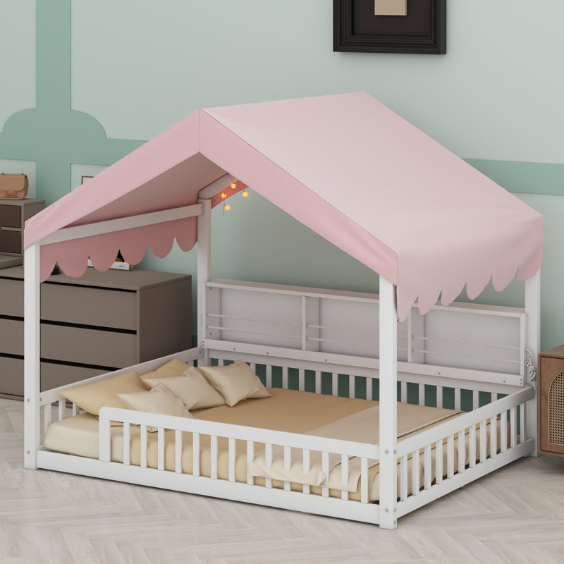 House-Shaped Daybed With Fense, White/Pink
