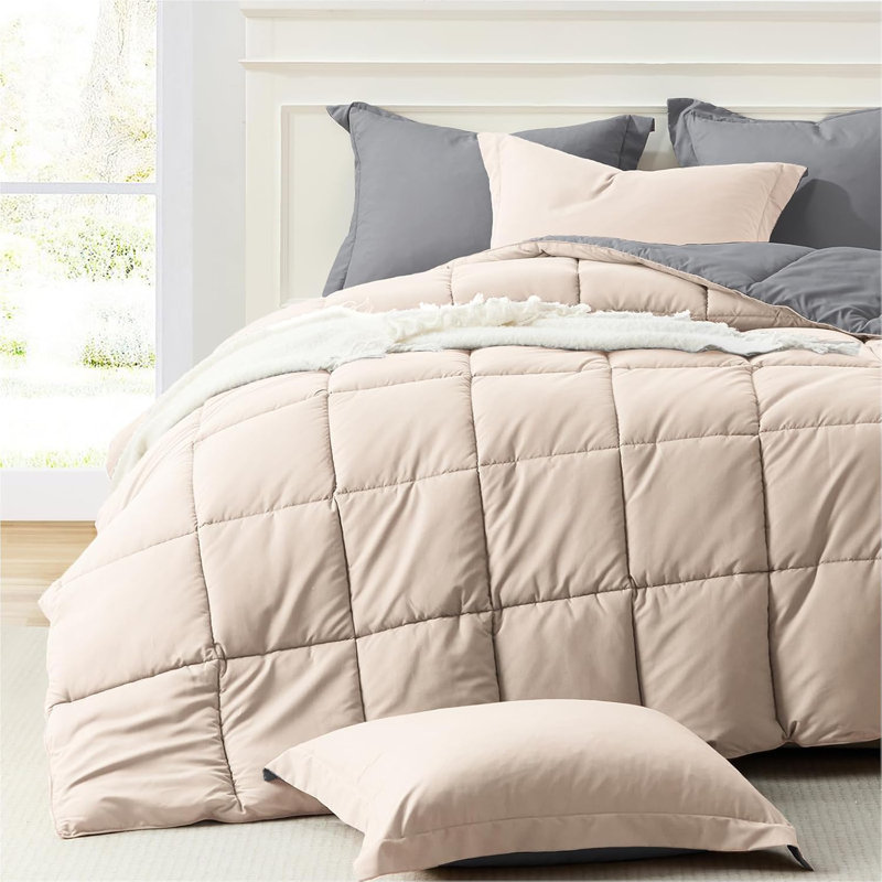 Comforter Set, All Season Down Alternative Reversible Comforter Set, Blue/Gray, King Comforter + 2 King Shams
