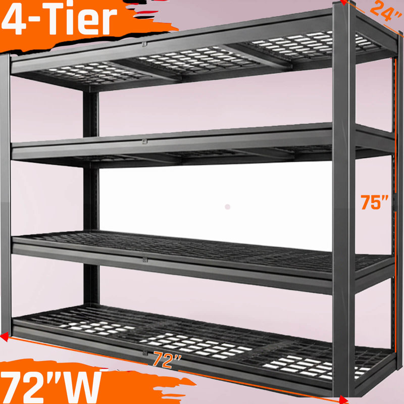 Heavy Duty 4-Tier Steel Shelves - Adjustable Storage Rack For Garage, Warehouse, Pantry,75" H x 72" W x 24" D