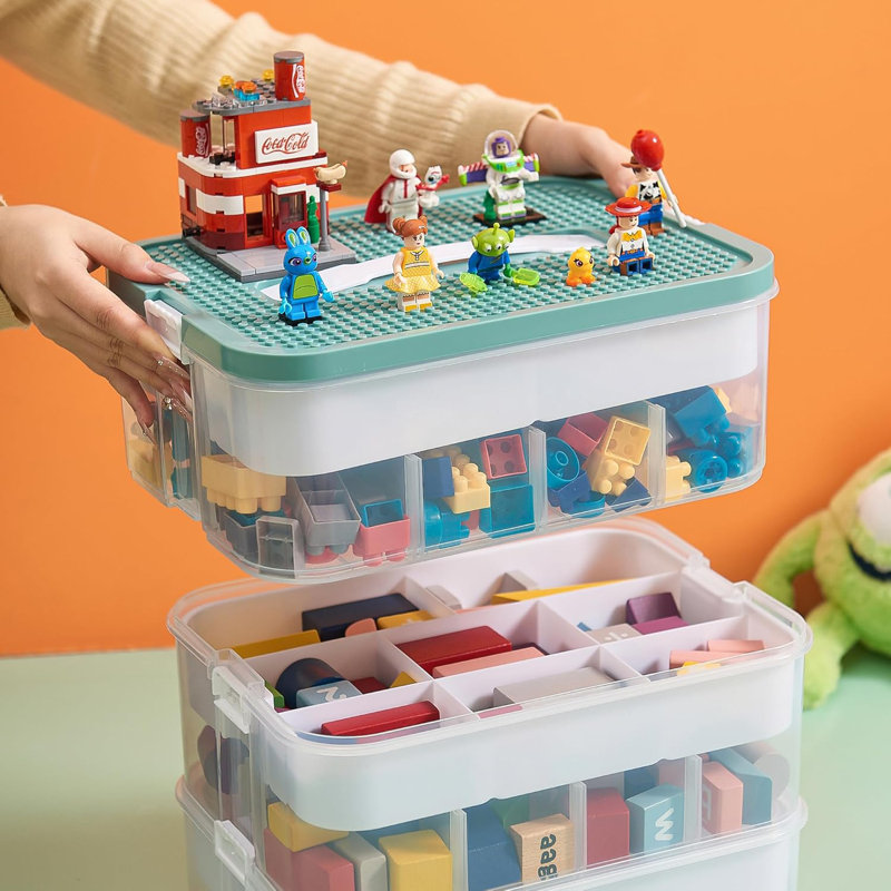 Organisateur de rangement en plastique à 3 couches avec poignée et couvercle jaune