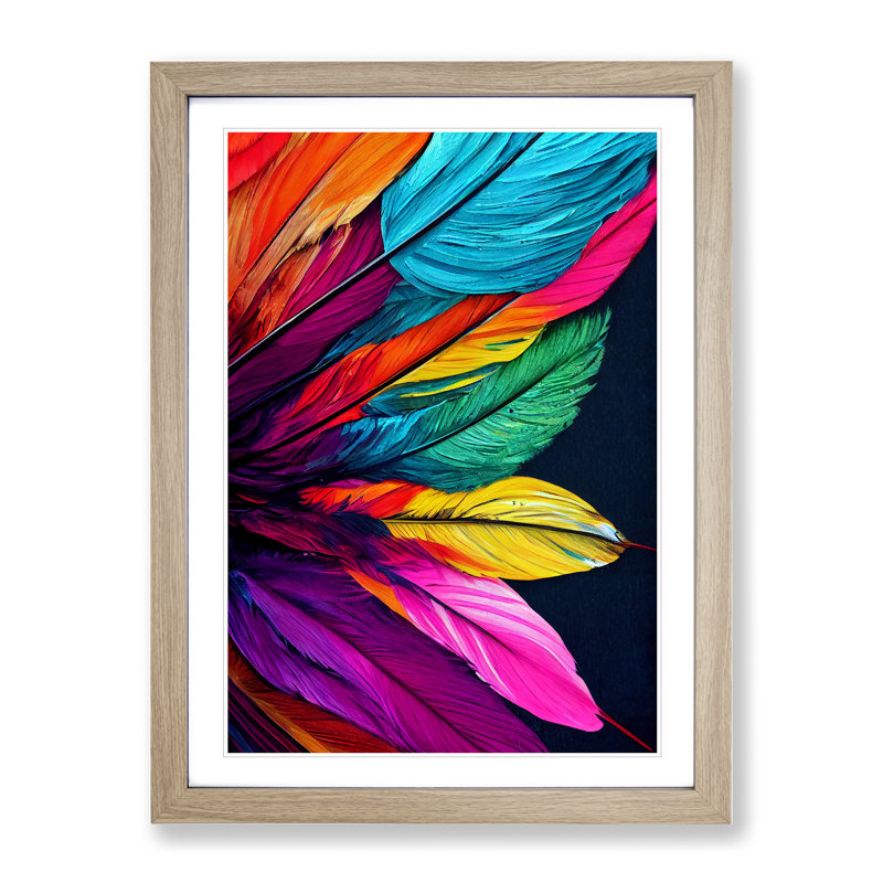 Vibrant Feathers No.4 - Framed Print, 64cm H x 46cm W x 2cm D, Oak