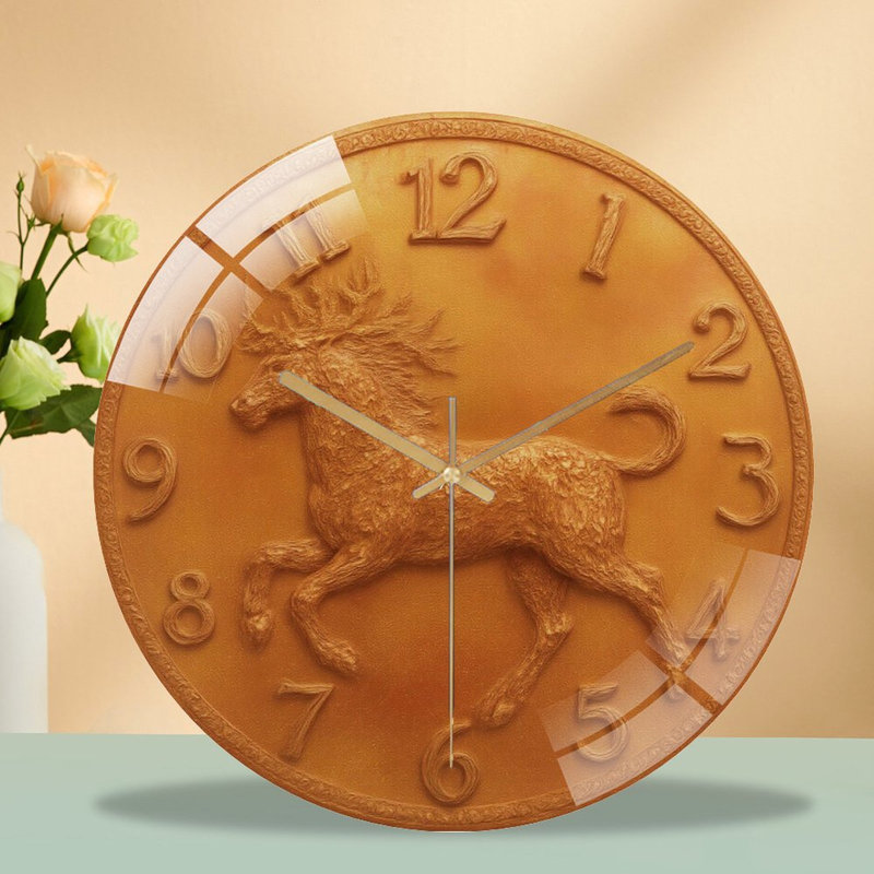 Horloge-chiffres-art-relief cheval-horloge murale moderne en verre 12 po