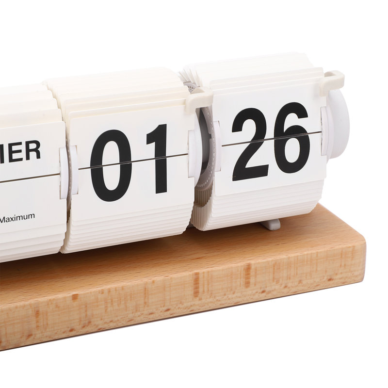 Réveil à bascule, mouvement mécanique à quartz, alimentation USB, style rétro, en bois, automatique, blanc, idéal pour la maison ou le bureau.