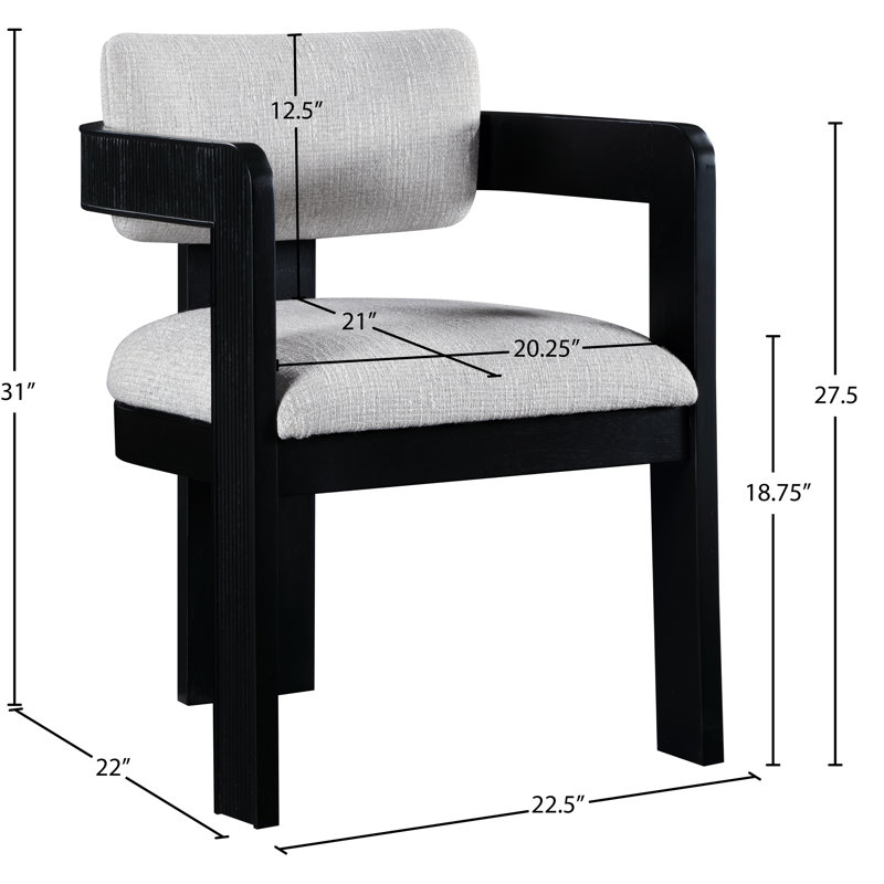 Chaise rembourrée Sacha Frink, Tissu gris texturé en lin, Noir