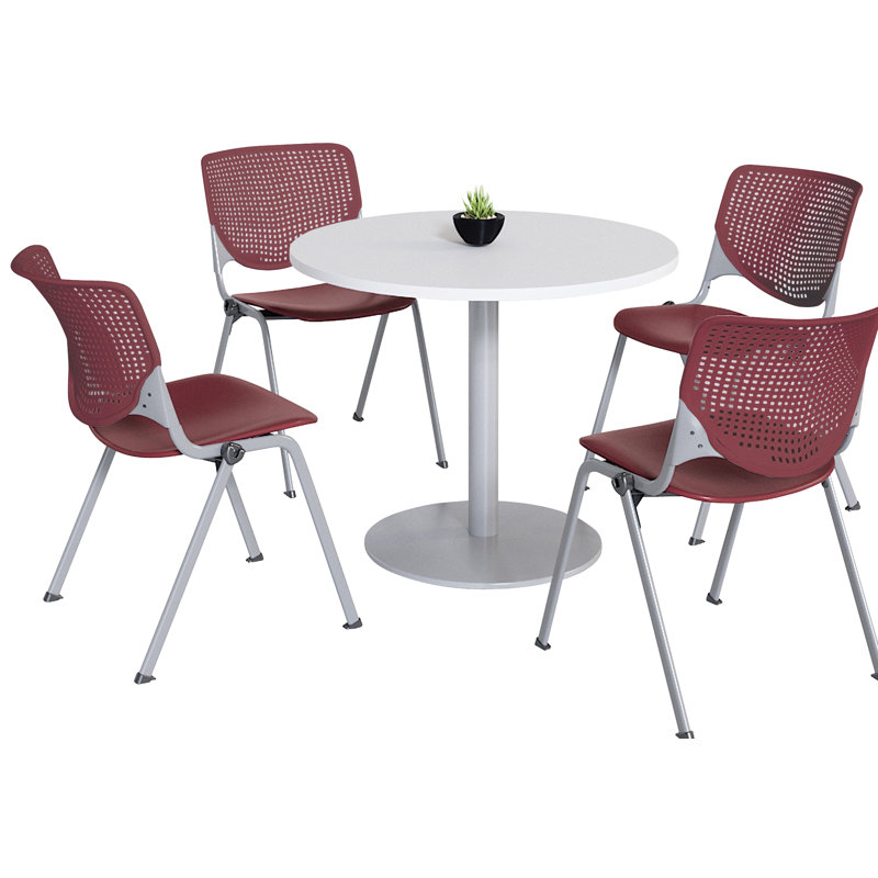 Ensemble de table de salle à manger avec 4 chaises empilables Kool Mode, H 29 po x L 36 po x l 36 po, Blanc / Bourgogne