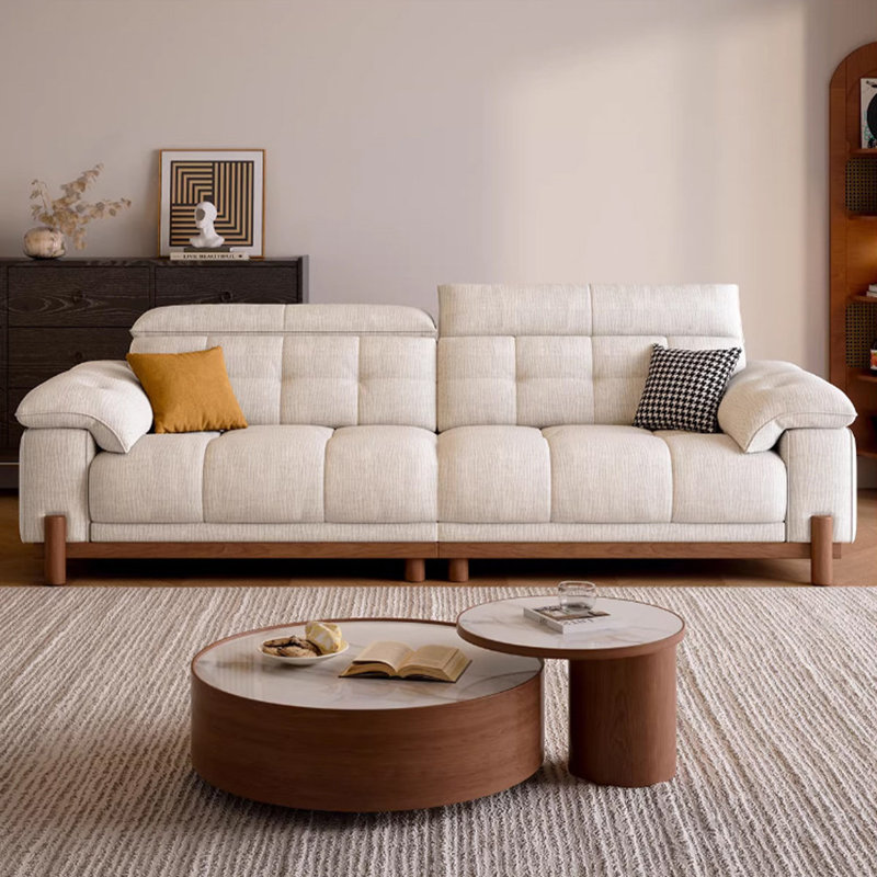 Canapé modulaire en chenille crème et blanc, H 40,55 po x l 110,24 po x P 39,37 po, Chenille crémeux / blanc